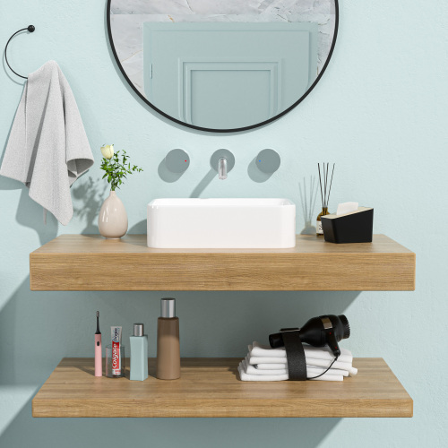 19"x15" White Black Ceramic Rectangular Vessel Bathroom Sink - Image 3