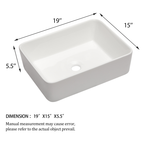 19"x15" White Black Ceramic Rectangular Vessel Bathroom Sink - Image 6