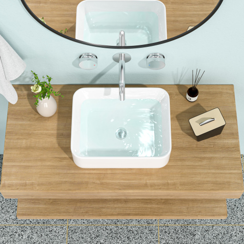 19"x15" White Black Ceramic Rectangular Vessel Bathroom Sink - Image 2
