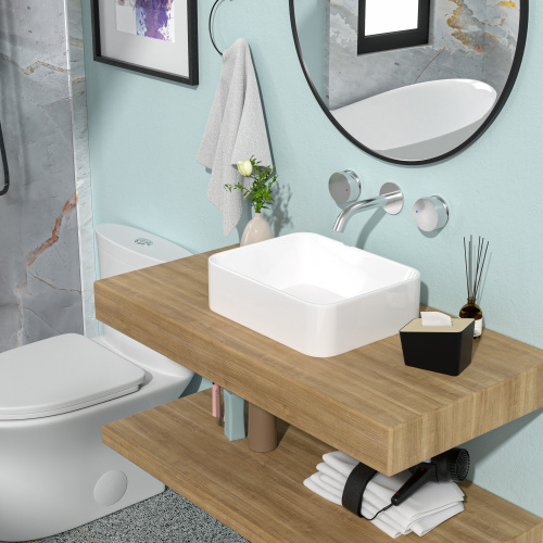 19"x15" White Black Ceramic Rectangular Vessel Bathroom Sink