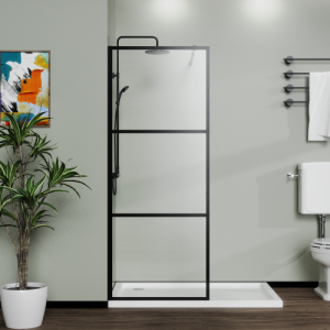 34" Shower Screen Door Walk-In Wet-Room, Black, 3-Panel Style