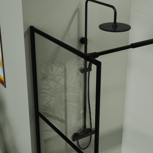 34" Shower Screen Door Walk-In Wet-Room, Black, 3-Panel Style - Image 3