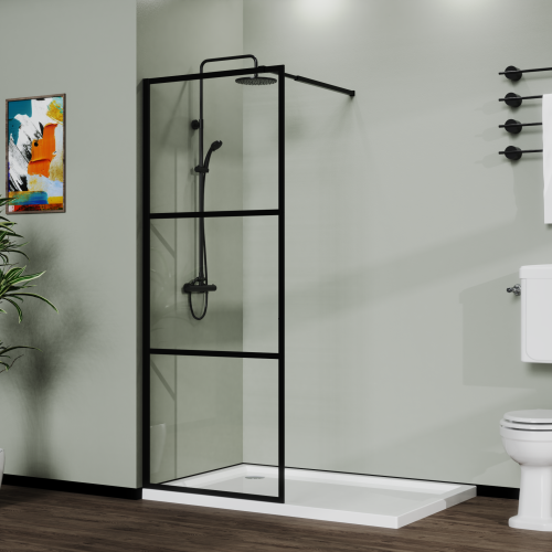 34" Shower Screen Door Walk-In Wet-Room, Black, 3-Panel Style - Image 2