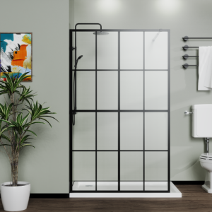 46" X 72" Shower Screen For Walk-In Wet-Room Black Full-Frame With 4 Pieces Tempered Glass Panels