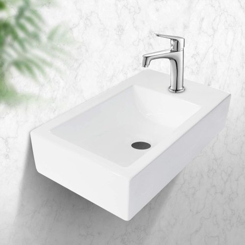 CUPC 18x10 Inch White Ceramic Rectangle Wall Mount Bathroom Sink with Single Faucet Hole - Image 2
