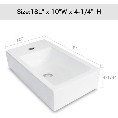 CUPC 18x10 Inch White Ceramic Rectangle Wall Mount Bathroom Sink with Single Faucet Hole - Image 6