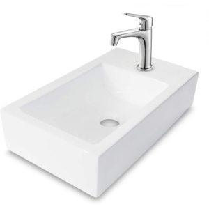 CUPC 18x10 Inch White Ceramic Rectangle Wall Mount Bathroom Sink with Single Faucet Hole