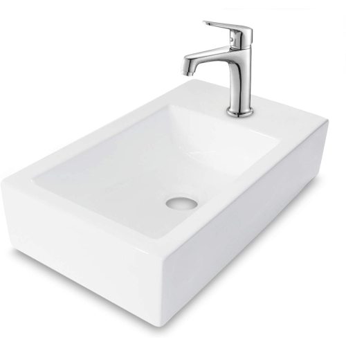 CUPC 18x10 Inch White Ceramic Rectangle Wall Mount Bathroom Sink with Single Faucet Hole