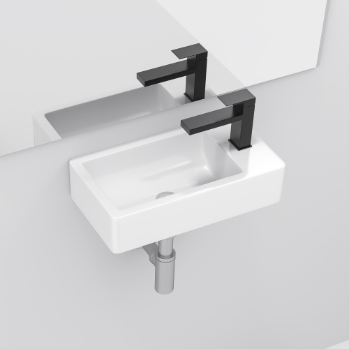 CUPC 18x10 Inch White Ceramic Rectangle Wall Mount Bathroom Sink with Single Faucet Hole - Image 7