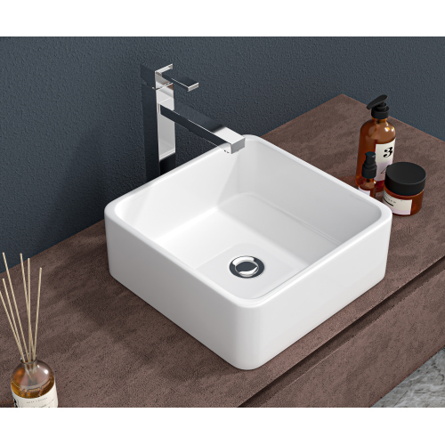 15x15 Inch White Ceramic Square Vessel Bathroom Sink - Image 2