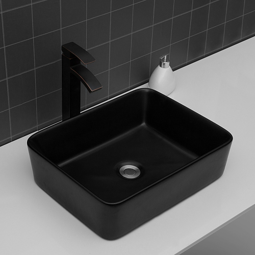 19"x15" White Black Ceramic Rectangular Vessel Bathroom Sink - Image 10