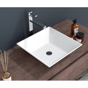16x16 Inch White Ceramic Square Vessel Bathroom Sink