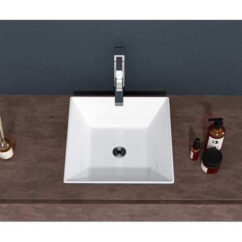 16x16 Inch White Ceramic Square Vessel Bathroom Sink - Image 3