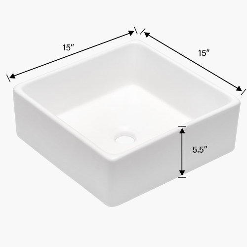 15x15 Inch White Ceramic Square Vessel Bathroom Sink - Image 8