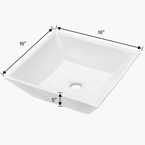 16x16 Inch White Ceramic Square Vessel Bathroom Sink - Image 8
