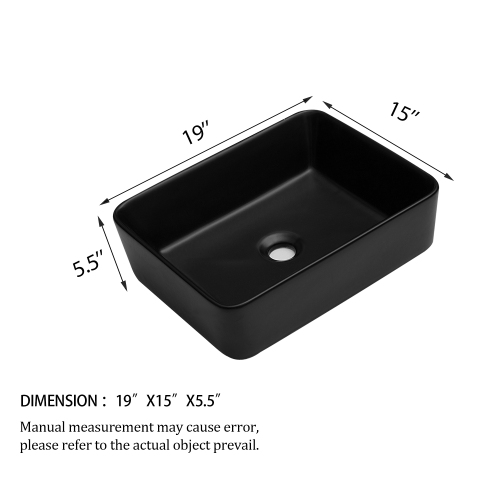 19"x15" White Black Ceramic Rectangular Vessel Bathroom Sink - Image 11
