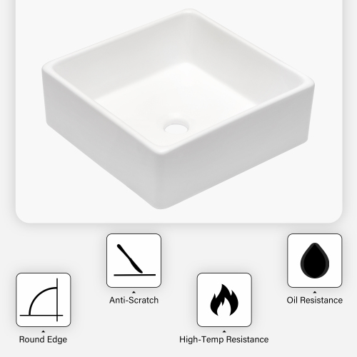 15x15 Inch White Ceramic Square Vessel Bathroom Sink - Image 4