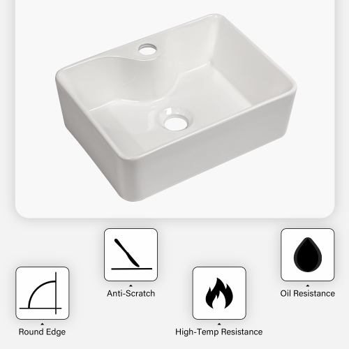 16"x12", 19"x15"White Ceramic Rectangular Vessel Bathroom Sink - Image 5