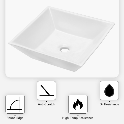 16x16 Inch White Ceramic Square Vessel Bathroom Sink - Image 7