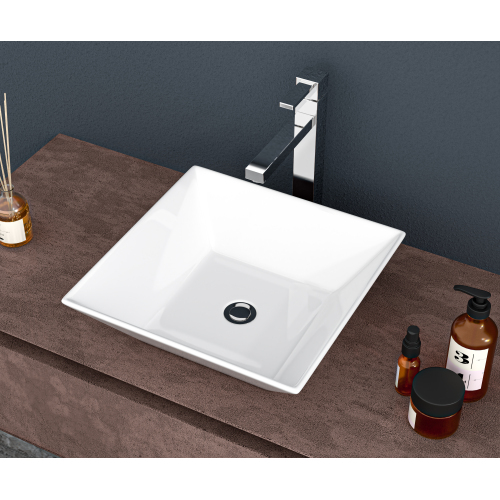 16x16 Inch White Ceramic Square Vessel Bathroom Sink - Image 2