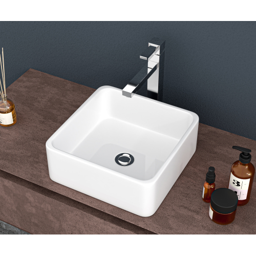 15x15 Inch White Ceramic Square Vessel Bathroom Sink - Image 3
