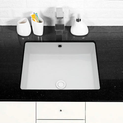 20"x15.5",22"x15.5" White Ceramic Rectangular Undermount Bathroom Sink with Overflow - Image 4