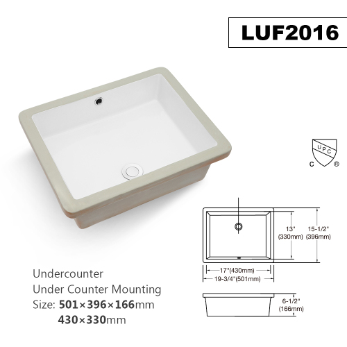 20"x15.5",22"x15.5" White Ceramic Rectangular Undermount Bathroom Sink with Overflow - Image 3