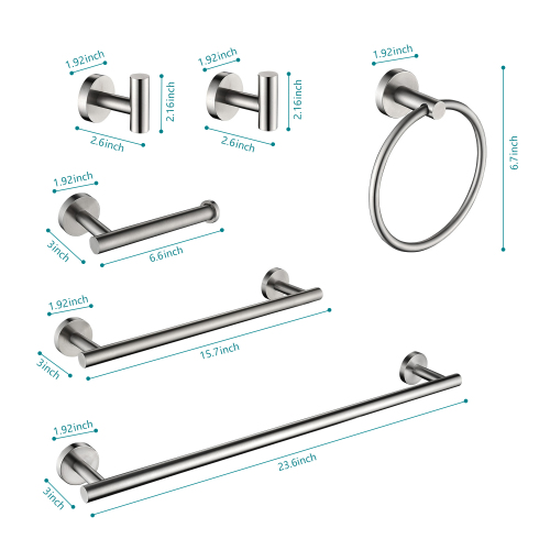 6 Piece Stainless Steel Bathroom Towel Rack Set Wall Mount - Image 5