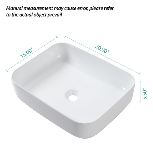 20x15 Inch White Ceramic Rectangular Vessel Bathroom Sink - Image 6