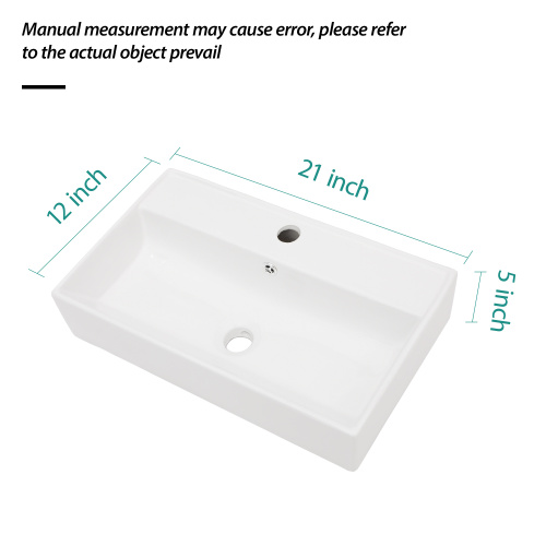 21x12 Inch White Ceramic Rectangle Wall Mount Bathroom Sink with Single Faucet Hole and Overflow - Image 6