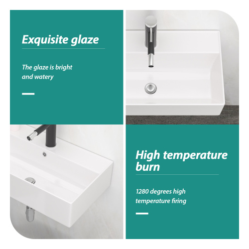 21x12 Inch White Ceramic Rectangle Wall Mount Bathroom Sink with Single Faucet Hole and Overflow - Image 5