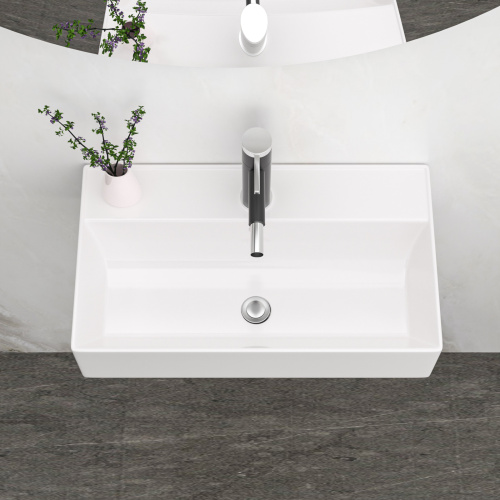 21x12 Inch White Ceramic Rectangle Wall Mount Bathroom Sink with Single Faucet Hole and Overflow - Image 3