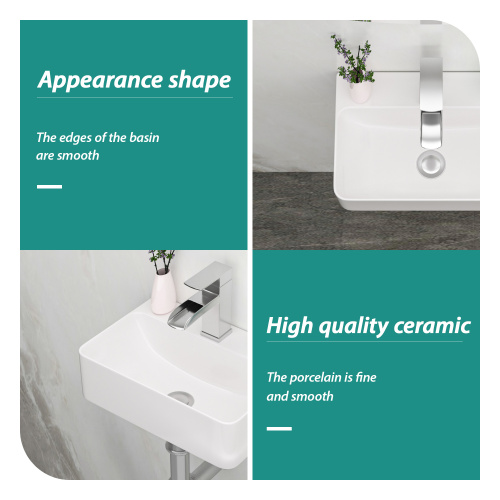14.5x10 Inch White Ceramic Rectangle Wall Mount Bathroom Sink with Single Faucet Hole - Image 4