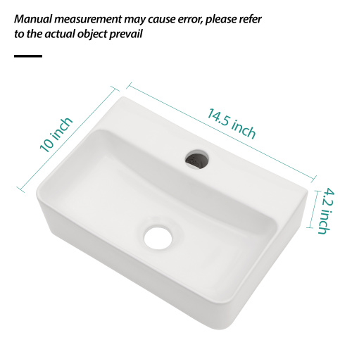 14.5x10 Inch White Ceramic Rectangle Wall Mount Bathroom Sink with Single Faucet Hole - Image 5