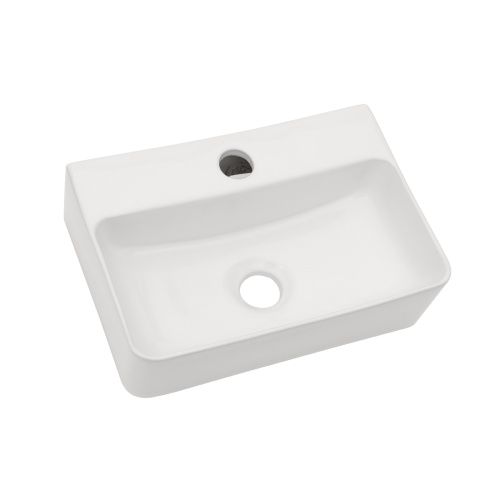 14.5x10 Inch White Ceramic Rectangle Wall Mount Bathroom Sink with Single Faucet Hole - Image 7