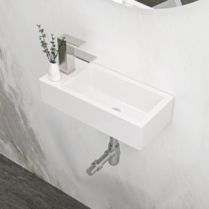 14.57x7.28 Inch White Ceramic Rectangle Wall Mount Bathroom Sink with Single Left or Right Faucet Hole