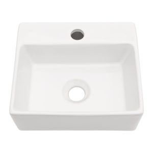 13.6x11.6 Inch White Ceramic Rectangle Wall Mount Bathroom Sink with Single Faucet Hole
