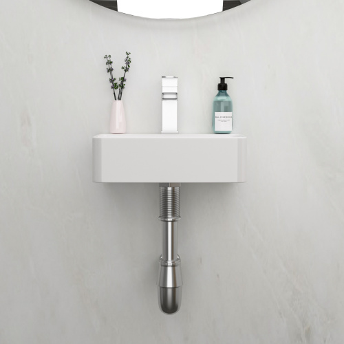 14.5x10 Inch White Ceramic Rectangle Wall Mount Bathroom Sink with Single Faucet Hole - Image 3