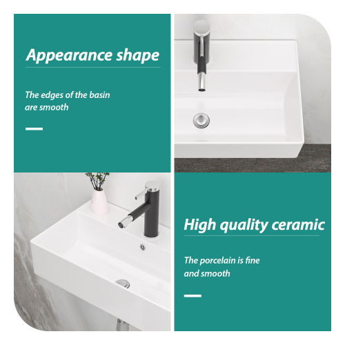 21x12 Inch White Ceramic Rectangle Wall Mount Bathroom Sink with Single Faucet Hole and Overflow - Image 4