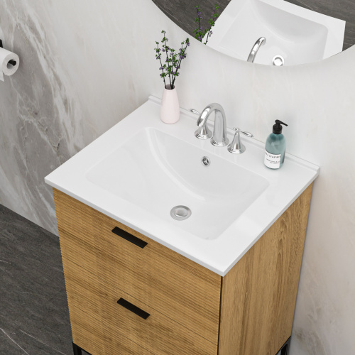 24"x19.7" White Rectangular Single Vanity Top with 4" Centerset Faucet 3 Holes and Overflow(Sink Only) - Image 8