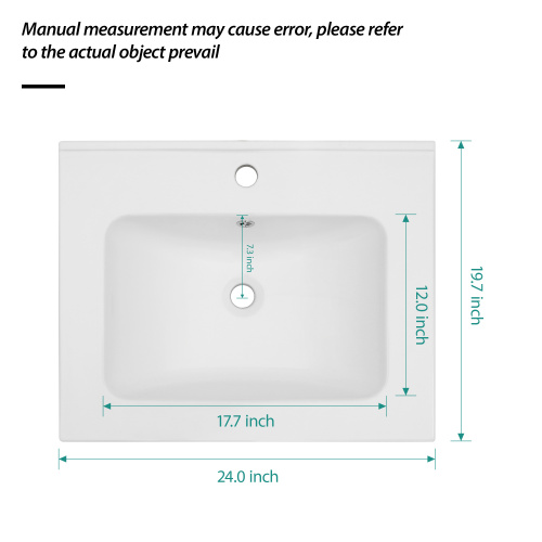 24"x19.7" White Rectangular Single Vanity Top with 1 Faucet Hole and Overflow(Sink Only) - Image 6