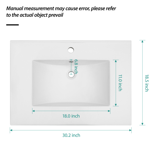 30.2"x18.5" White Rectangular Single Vanity Top with 1 Faucet Hole and Overflow - Image 7