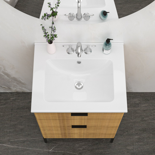 24"x19.7" White Rectangular Single Vanity Top with 4" Centerset Faucet 3 Holes and Overflow(Sink Only) - Image 7