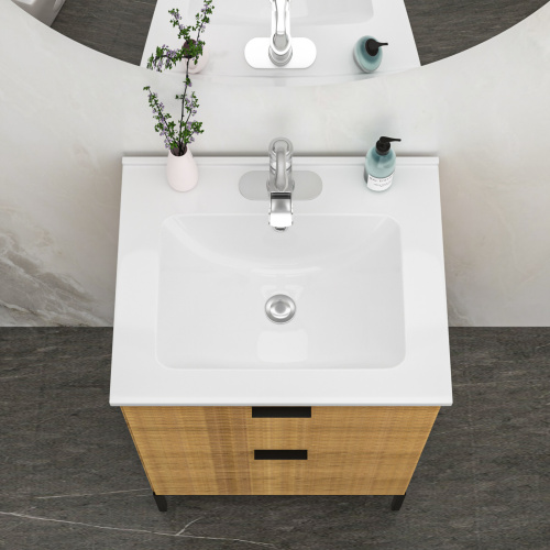 24"x19.7" White Rectangular Single Vanity Top with 1 Faucet Hole and Overflow(Sink Only) - Image 4