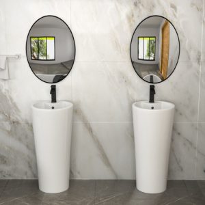 15" Classic White Ceramic Pedestal Sink Bathroom Sink Basin, Space-Saving Design for Powder Rooms, Kids' Bathrooms & Boutique Hotels