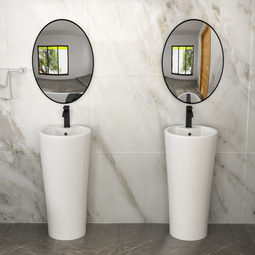 15" Classic White Ceramic Pedestal Sink Bathroom Sink Basin, Space-Saving Design for Powder Rooms, Kids' Bathrooms & Boutique Hotels