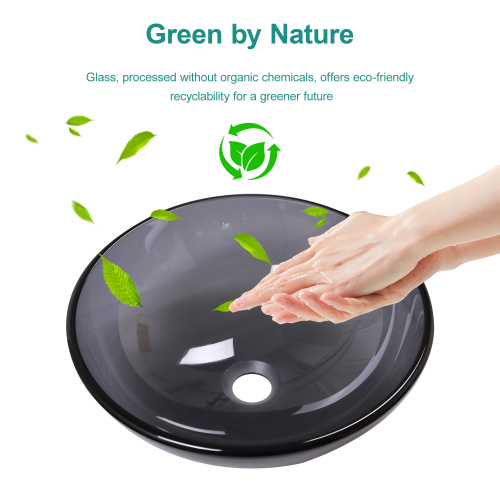 Bathroom Artistic Tempered Glass Vessel Bathroom Sink with Pop-up Drain, Grey - Image 4