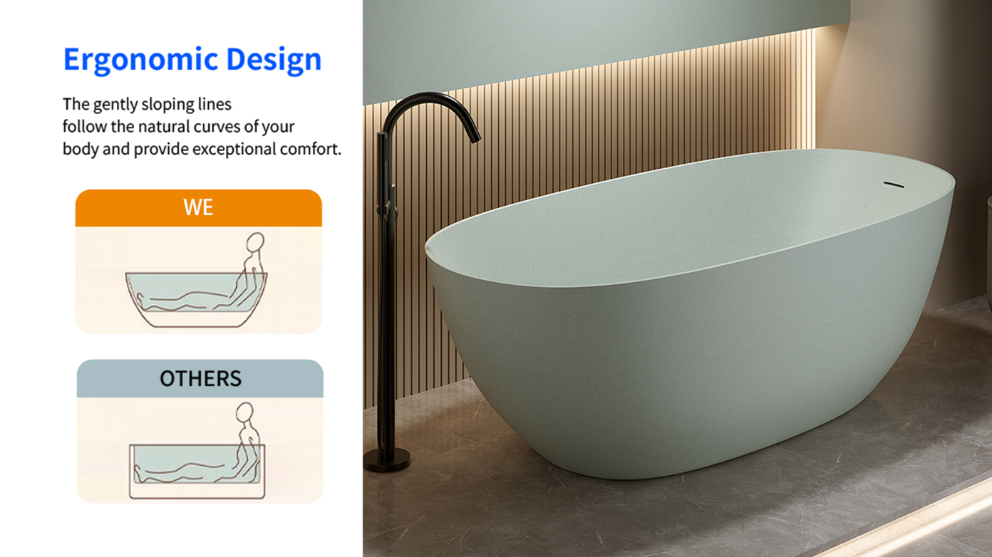 61'' Freestanding Bathtub Resin Stone Soaking Bathtub Solid Surface Modern Tubs With Overflow And Pop-Up Drain - Image 9