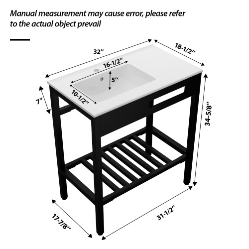 32" x 18.5" Bathroom Ceramic Console Sink with Overflow & Black Legs - Image 10