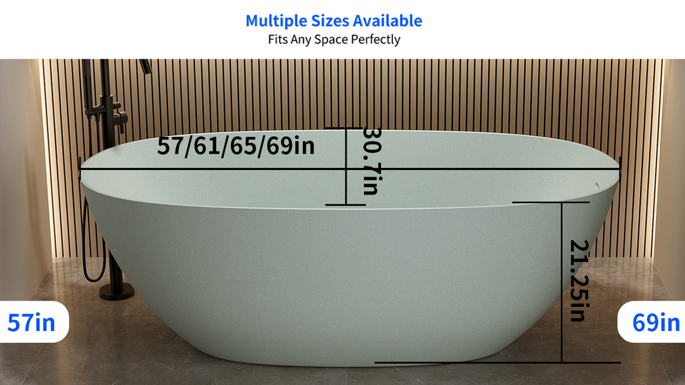 61'' Freestanding Bathtub Resin Stone Soaking Bathtub Solid Surface Modern Tubs With Overflow And Pop-Up Drain - Image 12